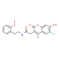 ChemSpider 2D Image | 2-(6-Chloro-7-hydroxy-4-methyl-2-oxo-2H-chromen-3-yl)-N-[2-(2-methoxyphenyl)ethyl]acetamide | C21H20ClNO5