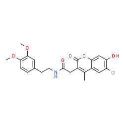 ChemSpider 2D Image | 2-(6-Chloro-7-hydroxy-4-methyl-2-oxo-2H-chromen-3-yl)-N-[2-(3,4-dimethoxyphenyl)ethyl]acetamide | C22H22ClNO6