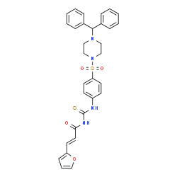 ChemSpider 2D Image | (2E)-N-[(4-{[4-(Diphenylmethyl)-1-piperazinyl]sulfonyl}phenyl)carbamothioyl]-3-(2-furyl)acrylamide | C31H30N4O4S2