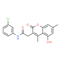 ChemSpider 2D Image | N-(3-Chlorophenyl)-2-(5-hydroxy-4,7-dimethyl-2-oxo-2H-chromen-3-yl)acetamide | C19H16ClNO4