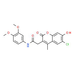 ChemSpider 2D Image | 2-(6-Chloro-7-hydroxy-4-methyl-2-oxo-2H-chromen-3-yl)-N-(3,4-dimethoxyphenyl)acetamide | C20H18ClNO6