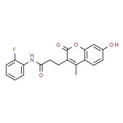 ChemSpider 2D Image | N-(2-Fluorophenyl)-3-(7-hydroxy-4-methyl-2-oxo-2H-chromen-3-yl)propanamide | C19H16FNO4