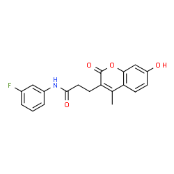 ChemSpider 2D Image | N-(3-Fluorophenyl)-3-(7-hydroxy-4-methyl-2-oxo-2H-chromen-3-yl)propanamide | C19H16FNO4