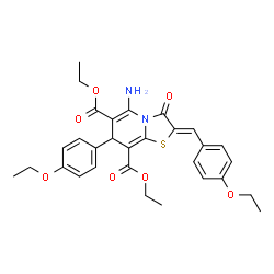 ChemSpider 2D Image | Diethyl (2Z)-5-amino-2-(4-ethoxybenzylidene)-7-(4-ethoxyphenyl)-3-oxo-2,3-dihydro-7H-[1,3]thiazolo[3,2-a]pyridine-6,8-dicarboxylate | C30H32N2O7S