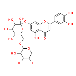 ChemSpider 2D Image | 2-(3,4-Dihydroxyphenyl)-5-hydroxy-7-[(2,3,4,5-tetrahydroxy-6-{[(3,4,5-trihydroxytetrahydro-2H-pyran-2-yl)oxy]methyl}tetrahydro-2H-pyran-2-yl)oxy]-4H-chromen-4-one | C26H28O16