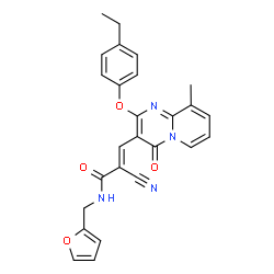 ChemSpider 2D Image | (2E)-2-Cyano-3-[2-(4-ethylphenoxy)-9-methyl-4-oxo-4H-pyrido[1,2-a]pyrimidin-3-yl]-N-(2-furylmethyl)acrylamide | C26H22N4O4