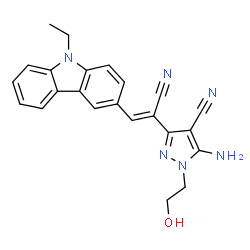 ChemSpider 2D Image | 5-Amino-3-[(Z)-1-cyano-2-(9-ethyl-9H-carbazol-3-yl)vinyl]-1-(2-hydroxyethyl)-1H-pyrazole-4-carbonitrile | C23H20N6O