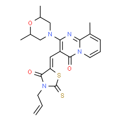 ChemSpider 2D Image | 3-[(Z)-(3-Allyl-4-oxo-2-thioxo-1,3-thiazolidin-5-ylidene)methyl]-2-(2,6-dimethyl-4-morpholinyl)-9-methyl-4H-pyrido[1,2-a]pyrimidin-4-one | C22H24N4O3S2