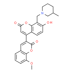 ChemSpider 2D Image | 7'-Hydroxy-8-methoxy-8'-[(3-methyl-1-piperidinyl)methyl]-2H,2'H-3,4'-bichromene-2,2'-dione | C26H25NO6