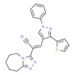 ChemSpider 2D Image | (2E)-3-[1-Phenyl-3-(2-thienyl)-1H-pyrazol-4-yl]-2-(6,7,8,9-tetrahydro-5H-[1,2,4]triazolo[4,3-a]azepin-3-yl)acrylonitrile | C23H20N6S