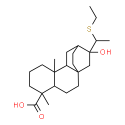 ChemSpider 2D Image | 13-[1-(Ethylsulfanyl)ethyl]-13-hydroxy-5,9-dimethyltetracyclo[10.2.2.0~1,10~.0~4,9~]hexadecane-5-carboxylic acid | C23H38O3S