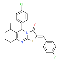 ChemSpider 2D Image | (2Z)-2-(4-Chlorobenzylidene)-5-(4-chlorophenyl)-6-methyl-6,7,8,9-tetrahydro-5H-[1,3]thiazolo[2,3-b]quinazolin-3(2H)-one | C24H20Cl2N2OS