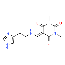 ChemSpider 2D Image | 5-({[2-(1H-Imidazol-4-yl)ethyl]amino}methylene)-1,3-dimethyl-2,4,6(1H,3H,5H)-pyrimidinetrione | C12H15N5O3