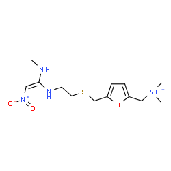 ChemSpider 2D Image | N,N-Dimethyl(5-{[(2-{[(Z)-1-(methylamino)-2-nitrovinyl]amino}ethyl)sulfanyl]methyl}-2-furyl)methanaminium | C13H23N4O3S