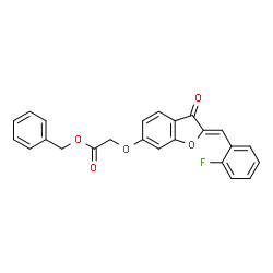 ChemSpider 2D Image | Benzyl {[(2Z)-2-(2-fluorobenzylidene)-3-oxo-2,3-dihydro-1-benzofuran-6-yl]oxy}acetate | C24H17FO5
