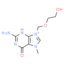 ChemSpider 2D Image | 2-Amino-9-[(2-hydroxyethoxy)methyl]-7-methyl-6-oxo-6,7-dihydro-3H-purin-9-ium | C9H14N5O3