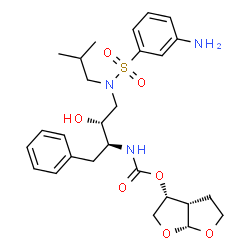 ChemSpider 2D Image | (3R,3aS,6aR)-Hexahydrofuro[2,3-b]furan-3-yl [(2S,3R)-4-{[(3-aminophenyl)sulfonyl](isobutyl)amino}-3-hydroxy-1-phenyl-2-butanyl]carbamate | C27H37N3O7S