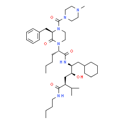 ChemSpider 2D Image | (2S,4S,5S)-5-{[(2R)-2-{(3R)-3-Benzyl-4-[(4-methyl-1-piperazinyl)carbonyl]-2-oxo-1-piperazinyl}hexanoyl]amino}-N-butyl-6-cyclohexyl-4-hydroxy-2-isopropylhexanamide | C42H70N6O5