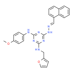 ChemSpider 2D Image | N-(2-Furylmethyl)-N'-(4-methoxyphenyl)-6-[(2E)-2-(1-naphthylmethylene)hydrazino]-1,3,5-triazine-2,4-diamine | C26H23N7O2