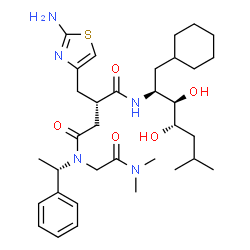 ChemSpider 2D Image | (2R)-2-[(2-Amino-1,3-thiazol-4-yl)methyl]-N~1~-[(2S,3R,4S)-1-cyclohexyl-3,4-dihydroxy-6-methyl-2-heptanyl]-N~4~-[2-(dimethylamino)-2-oxoethyl]-N~4~-[(1S)-1-phenylethyl]succinamide | C34H53N5O5S