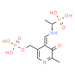 ChemSpider 2D Image | [(1S)-1-{[(Z)-{2-Methyl-3-oxo-5-[(phosphonooxy)methyl]-4(3H)-pyridinylidene}methyl]amino}ethyl]phosphonic acid | C10H16N2O8P2