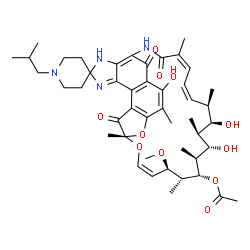 ChemSpider 2D Image | (7S,9Z,11R,12R,13S,14S,15S,16S,17R,18R,19Z,21Z)-2,15,17-Trihydroxy-1'-isobutyl-11-methoxy-3,7,12,14,16,18,22-heptamethyl-6,23,32-trioxospiro[8,33-dioxa-24,27,29-triazapentacyclo[23.6.1.1~4,7~.0~5,31~.
0~26,30~]tritriaconta-1(31),2,4,9,19,21,25,29-octaene-28,4'-piperidin]-13-yl acetate | C46H62N4O11