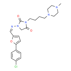 ChemSpider 2D Image | 1-[(Z)-{[5-(4-Chlorophenyl)-2-furyl]methylene}amino]-3-[4-(4-methyl-1-piperazinyl)butyl]-2,4-imidazolidinedione | C23H28ClN5O3