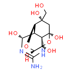 ChemSpider 2D Image | (1R,5R,6R,9S,11S,12R,13S,14S)-3-Amino-14-(hydroxymethyl)-8,10-dioxa-2,4-diazatetracyclo[7.3.1.1~7,11~.0~1,6~]tetradec-3-ene-5,9,12,13,14-pentol | C11H17N3O8