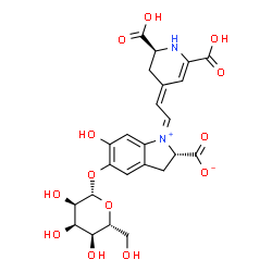 ChemSpider 2D Image | (1Z,2S)-5-(beta-D-Allopyranosyloxy)-1-{(2Z)-2-[(2S)-2,6-dicarboxy-2,3-dihydro-4(1H)-pyridinylidene]ethylidene}-6-hydroxy-2,3-dihydro-1H-indolium-2-carboxylate | C24H26N2O13