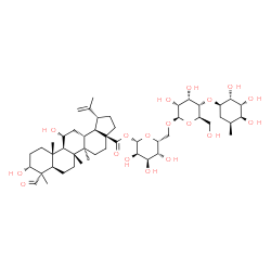 ChemSpider 2D Image | 1-O-[(3alpha,11alpha)-3,11-Dihydroxy-23,28-dioxolup-20(29)-en-28-yl]-6-O-{4-O-[(1R,2R,3R,4S,5S)-2,3,4-trihydroxy-5-methylcyclohexyl]-beta-D-allopyranosyl}-beta-D-gulopyranose | C49H78O18