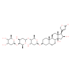 ChemSpider 2D Image | (3beta,5beta,16beta)-3-{[2,6-Dideoxy-beta-D-ribo-hexopyranosyl-(1->4)-2,6-dideoxy-alpha-L-lyxo-hexopyranosyl-(1->4)-2,6-dideoxy-beta-D-ribo-hexopyranosyl]oxy}-14,16-dihydroxycard-20(22)-enolide | C41H64O14