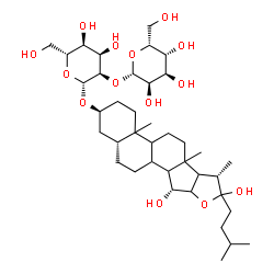 ChemSpider 2D Image | (3beta,5beta,8xi,9xi,10xi,13xi,14xi,15alpha,16xi,17xi)-15,22-Dihydroxyfurostan-3-yl 2-O-beta-D-gulopyranosyl-beta-D-allopyranoside | C39H66O14