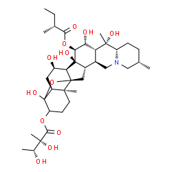 ChemSpider 2D Image | (7alpha,9beta,15alpha,16beta)-4,7,14,16,20-Pentahydroxy-15-{[(2R)-2-methylbutanoyl]oxy}-4,9-epoxycevan-3-yl (2S,3R)-2,3-dihydroxy-2-methylbutanoate | C37H59NO12