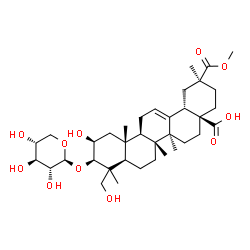 ChemSpider 2D Image | (2beta,3beta)-2,23-Dihydroxy-30-methoxy-30-oxo-3-(beta-D-xylopyranosyloxy)olean-12-en-28-oic acid | C36H56O11