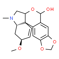 ChemSpider 2D Image | (3S,4aS)-3-Methoxy-5-methyl-3,4,4a,5,6,6a-hexahydro-8H-[1,3]dioxolo[6,7]isochromeno[3,4-c]indol-8-ol | C18H21NO5