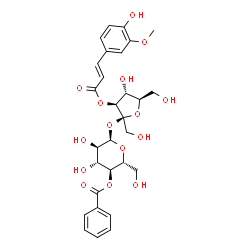 ChemSpider 2D Image | 3-O-[(2E)-3-(4-Hydroxy-3-methoxyphenyl)-2-propenoyl]-beta-D-fructofuranosyl 4-O-benzoyl-alpha-D-glucopyranoside | C29H34O15