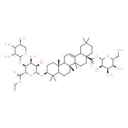 ChemSpider 2D Image | 1-O-[(3beta,5xi,9xi,14xi,18xi)-3-{[6-Ethyl-4-O-(D-ribopyranosyl)-beta-D-allopyranuronosyl]oxy}-28-oxoolean-12-en-28-yl]-beta-D-allopyranose | C49H78O18