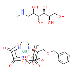 ChemSpider 2D Image | 2-[[1-(benzyloxymethyl)-2-hydroxy-2-oxo-ethyl]-[2-[carboxymethyl-[2-[carboxymethyl-(2-oxido-2-oxo-ethyl)amino]ethyl]amino]ethyl]amino]acetate; gadolinium(+3) cation; hydron; (2R,3R,4R,5S)-6-methylaminohexane-1,2,3,4,5-pentol | C29H47GdN4O16