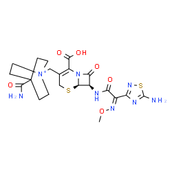ChemSpider 2D Image | 1-{[(6R,7R)-7-{[(2Z)-2-(5-Amino-1,2,4-thiadiazol-3-yl)-2-(methoxyimino)acetyl]amino}-2-carboxy-8-oxo-5-thia-1-azabicyclo[4.2.0]oct-2-en-3-yl]methyl}-4-carbamoyl-1-azoniabicyclo[2.2.2]octane | C21H27N8O6S2
