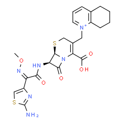 ChemSpider 2D Image | 1-{[(6R,7R)-7-{[(2Z)-2-(2-Amino-1,3-thiazol-4-yl)-2-(methoxyimino)acetyl]amino}-2-carboxy-8-oxo-5-thia-1-azabicyclo[4.2.0]oct-2-en-3-yl]methyl}-5,6,7,8-tetrahydroquinolinium | C23H25N6O5S2