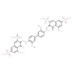 ChemSpider 2D Image | 3,3'-[(3,3'-Dimethoxy-4,4'-biphenyldiyl)di-2-hydrazinyl-1-ylidene]bis(5-amino-4-oxo-3,4-dihydro-2,7-naphthalenedisulfonic acid) | C34H28N6O16S4