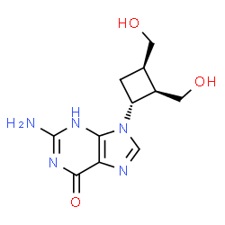 ChemSpider 2D Image | 2-Amino-9-[(1R,2R,3R)-2,3-bis(hydroxymethyl)cyclobutyl]-3,9-dihydro-6H-purin-6-one | C11H15N5O3