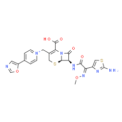ChemSpider 2D Image | 1-{[(6R,7R)-7-{[(2Z)-2-(2-Amino-1,3-thiazol-4-yl)-2-(methoxyimino)acetyl]amino}-2-carboxy-8-oxo-5-thia-1-azabicyclo[4.2.0]oct-2-en-3-yl]methyl}-4-(1,3-oxazol-5-yl)pyridinium | C22H20N7O6S2