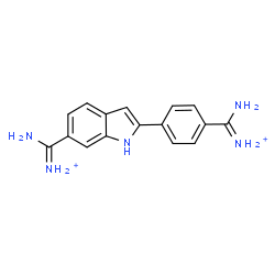 ChemSpider 2D Image | (4-{6-[Ammonio(imino)methyl]-1H-indol-2-yl}phenyl)(imino)methanaminium | C16H17N5