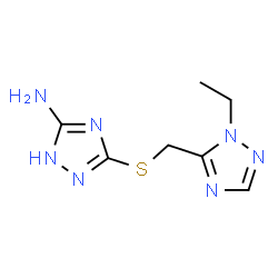 ChemSpider 2D Image | 3-{[(1-Ethyl-1H-1,2,4-triazol-5-yl)methyl]sulfanyl}-1H-1,2,4-triazol-5-amine | C7H11N7S