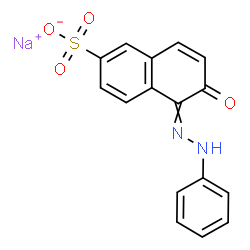 ChemSpider 2D Image | Sodium 6-oxo-5-(phenylhydrazono)-5,6-dihydro-2-naphthalenesulfonate | C16H11N2NaO4S
