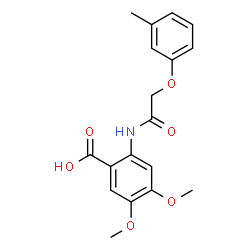 ChemSpider 2D Image | 4,5-Dimethoxy-2-{[(3-methylphenoxy)acetyl]amino}benzoic acid | C18H19NO6