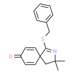 ChemSpider 2D Image | 2-Azaspiro[4.5]deca-1,6,9-trien-8-one, 1-benzylthio-3,3-dimethyl- | C18H19NOS