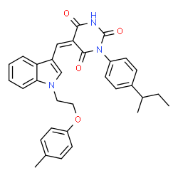 ChemSpider 2D Image | (5Z)-1-(4-sec-Butylphenyl)-5-({1-[2-(4-methylphenoxy)ethyl]-1H-indol-3-yl}methylene)-2,4,6(1H,3H,5H)-pyrimidinetrione | C32H31N3O4