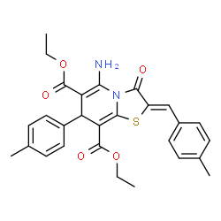 ChemSpider 2D Image | Diethyl (2Z)-5-amino-2-(4-methylbenzylidene)-7-(4-methylphenyl)-3-oxo-2,3-dihydro-7H-[1,3]thiazolo[3,2-a]pyridine-6,8-dicarboxylate | C28H28N2O5S